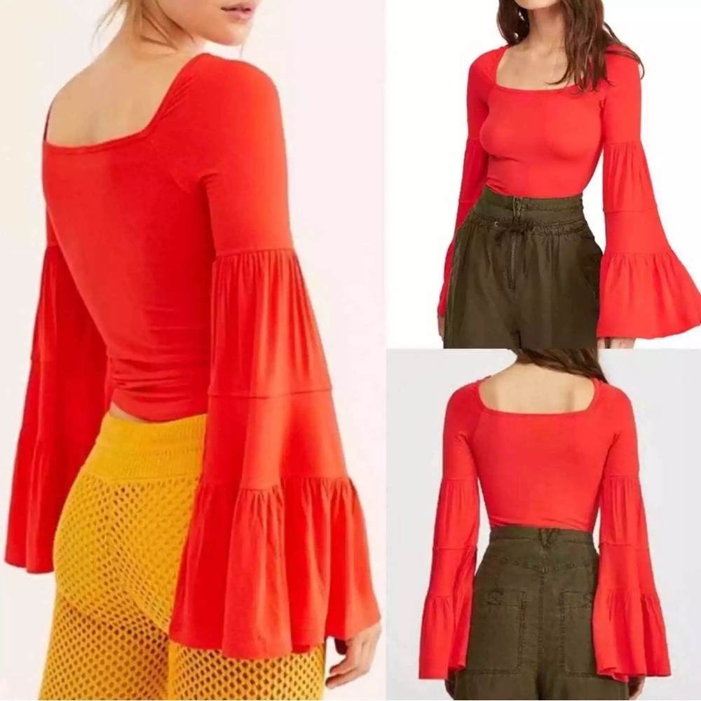 Free People Babetown Tiared Bell-Sleeve Top